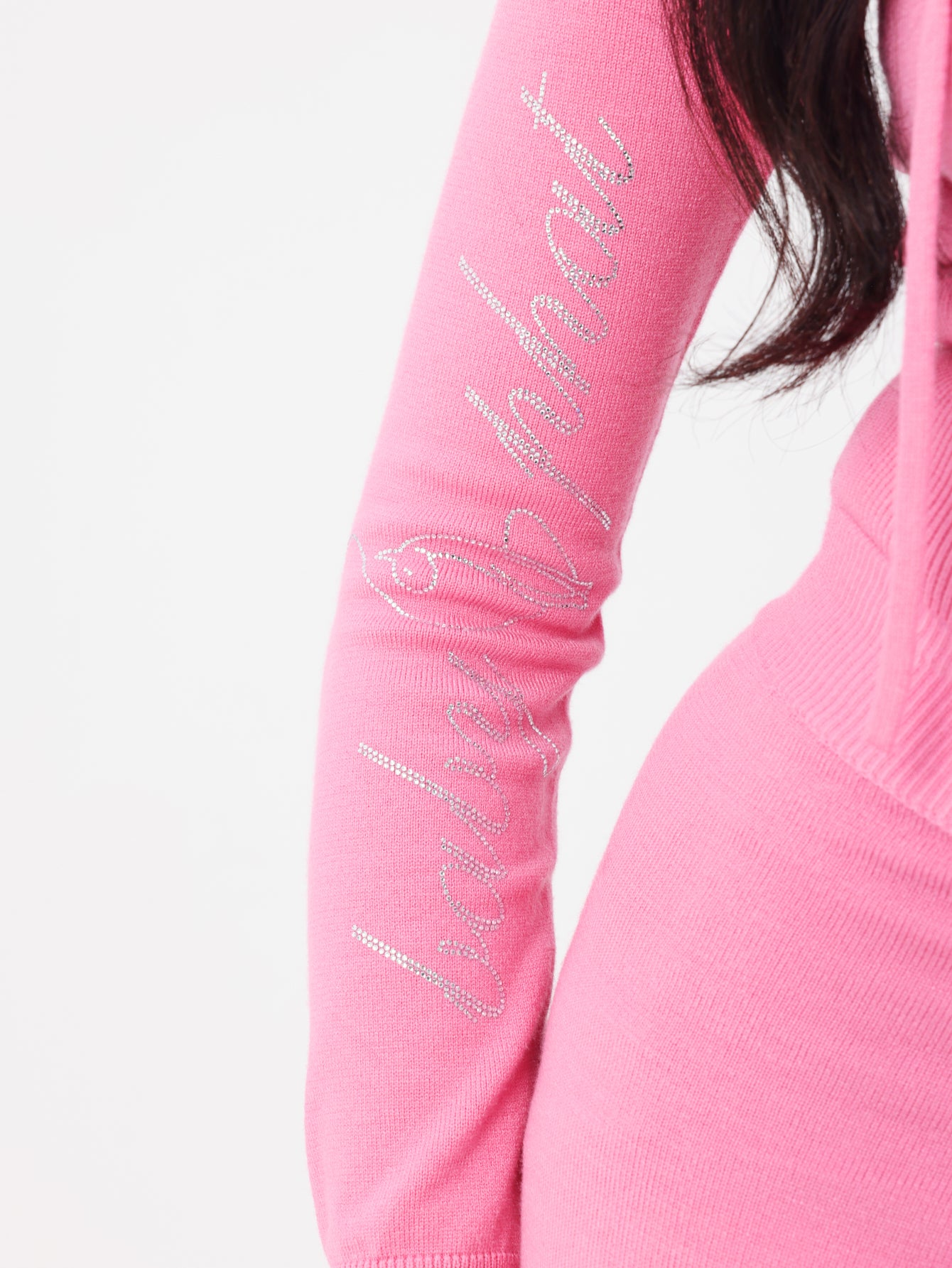 Pink Knit Hooded Zip Top with Logo Detail | Baby Phat