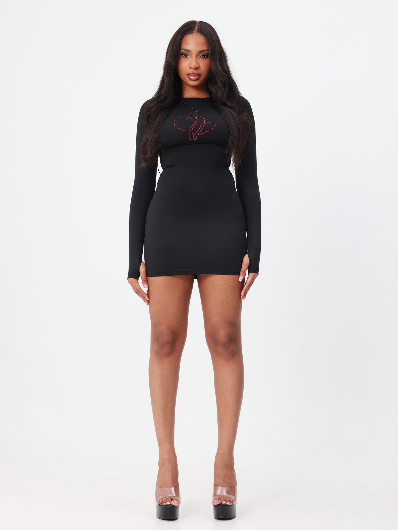 Long Sleeve Mini Dress With Lace Up Back Detail