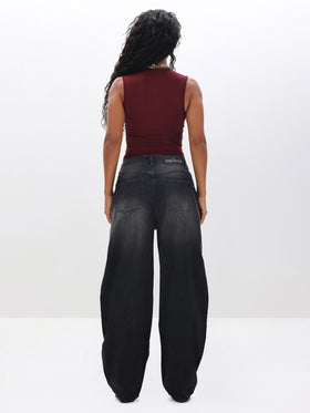 Sleeveless Sheer Mesh Top, burgundy sheer mesh clean back panel, back view