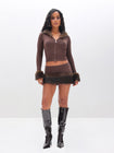 Knit Mini Skirt with Fur Trim
