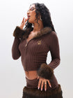 Knit Cardigan with Fur Trim