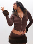 Knit Cardigan with Fur Trim