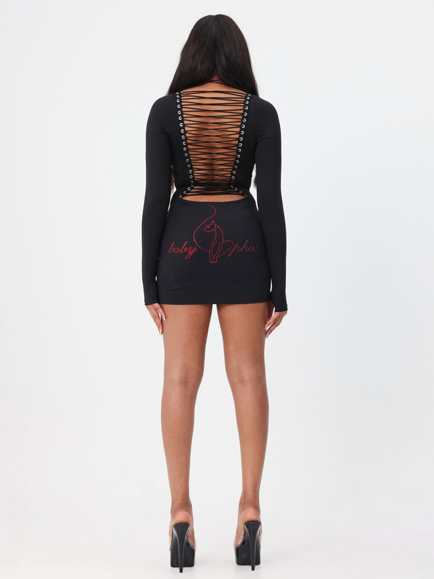 Long Sleeve Mini Dress With Lace Up Back Detail
