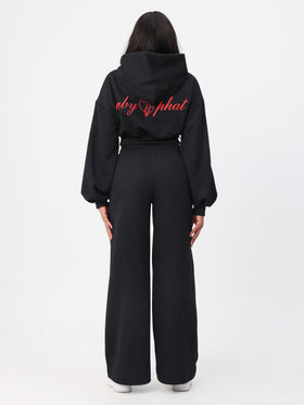 Baggy Wide Leg Sweatpant, black wide-leg silhouette, back view