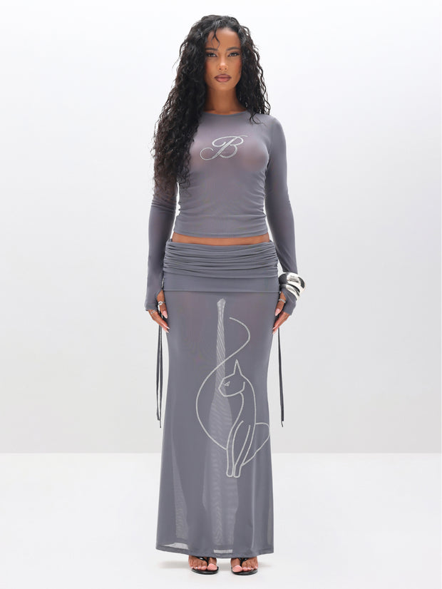 Long Sleeve Mesh Top with Rhinestones