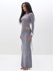 Ruched Mesh Maxi Skirt with Rhinestone