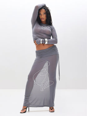 Long Sleeve Mesh Top with Rhinestones