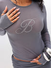 Long Sleeve Mesh Top with Rhinestones