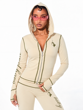 Long Sleeve Zip Up Hooded Top with Contrast Stitching