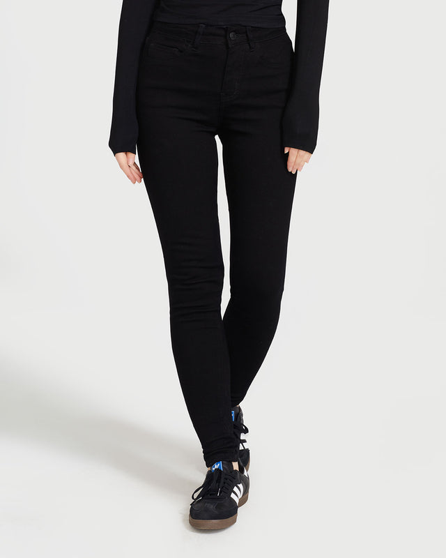 The Skinny Jean, black wash with slim high-rise silhouette, front view