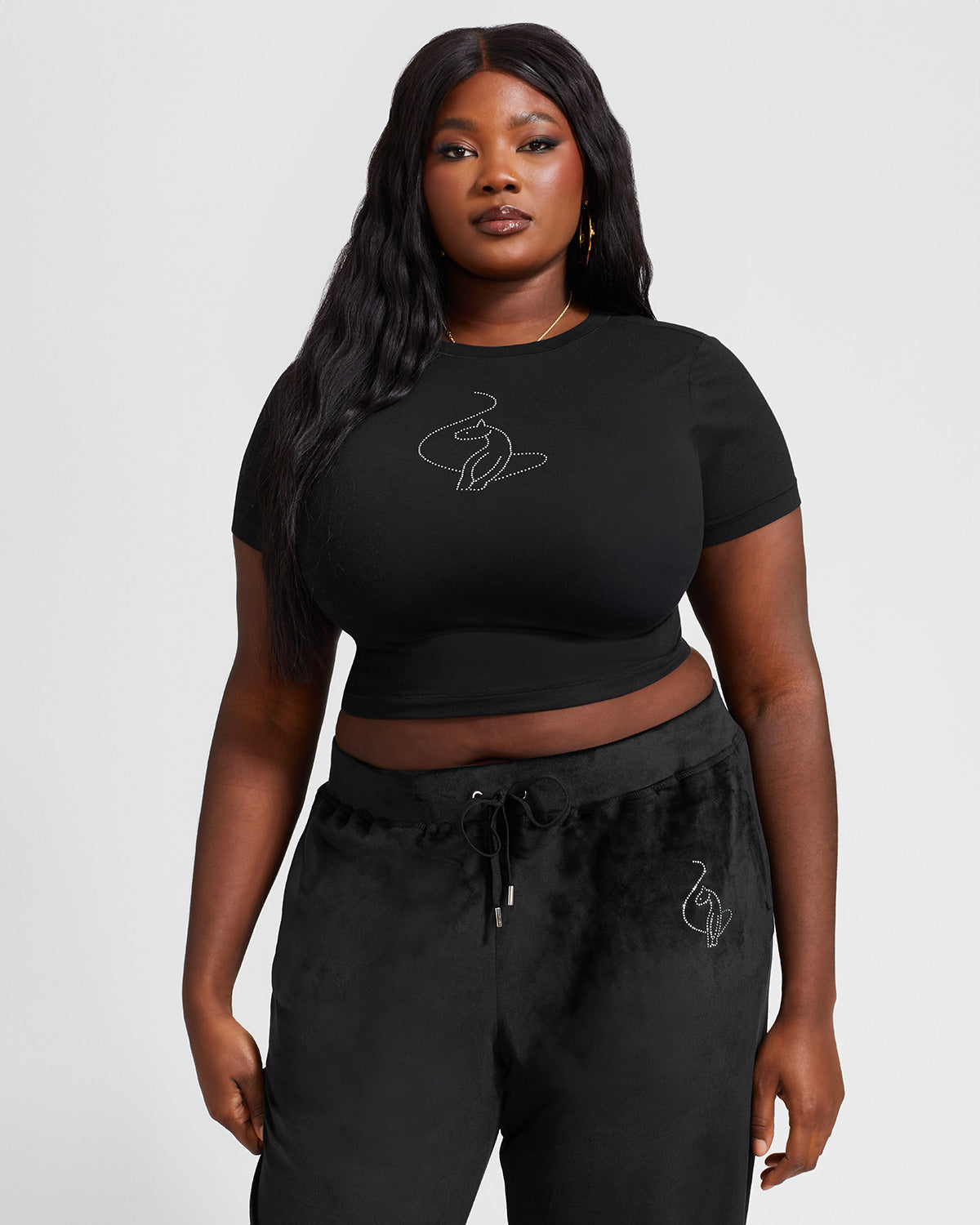 Rhinestone Logo Tee | Women's Baby Tee | Black – Baby Phat
