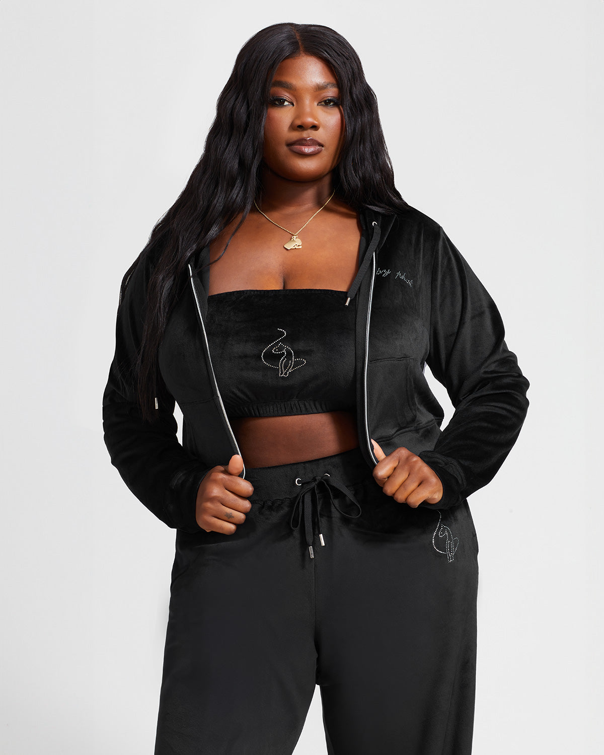 Essential Logo Bandeau in Black Velour | Baby Phat | Baby Phat