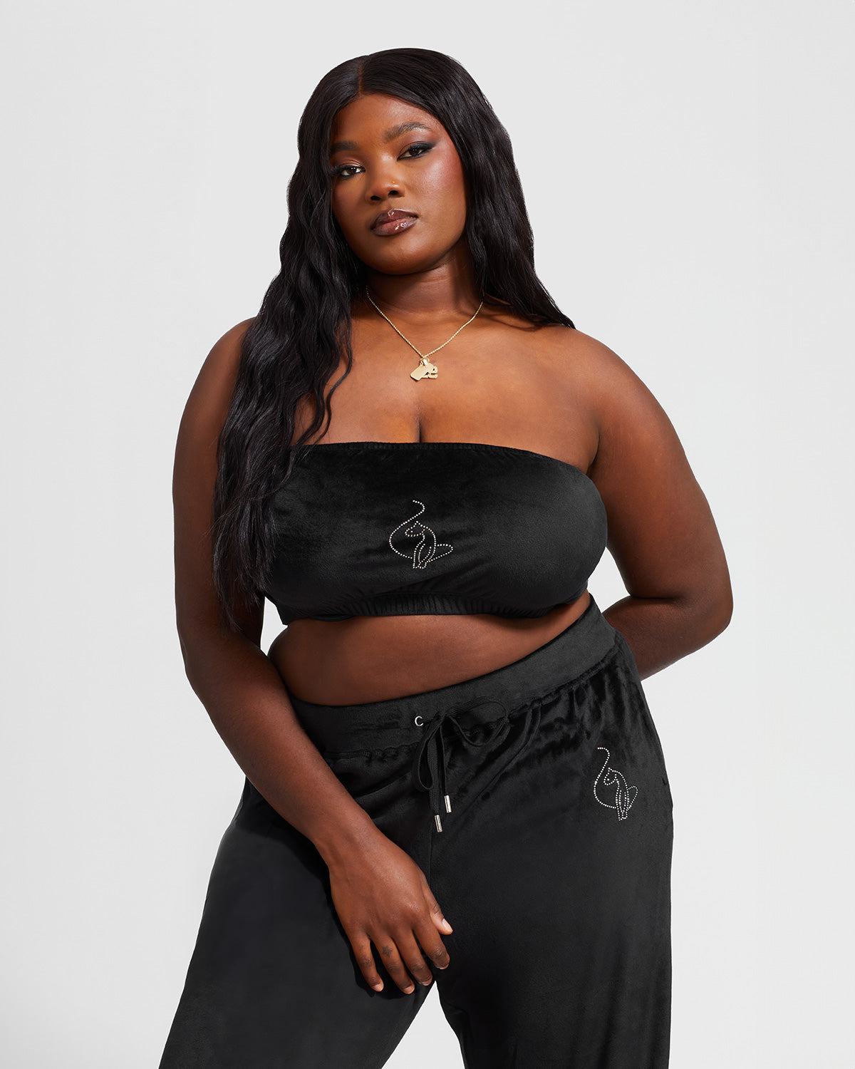 Essential Logo Bandeau | Women's Velour Top | Black – Baby Phat