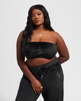Essential Logo Bandeau, strapless black velour silhouette, front view