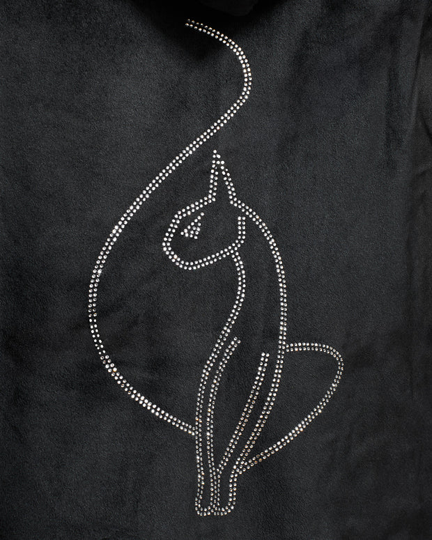 Detail shot of rhinestone Baby Phat cat logo featured on the back of the sweatshirt.
