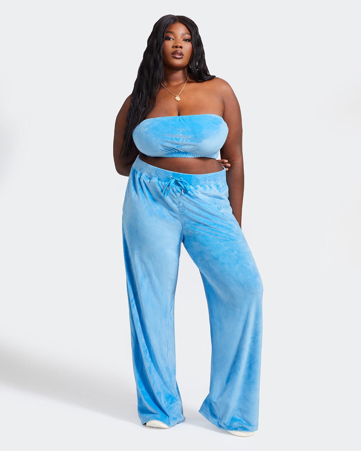 Essential Logo Bandeau | Women's Velour Top | Blue – Baby Phat