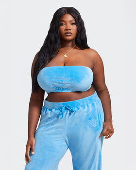 Essential Logo Bandeau, smooth blue velour bandeau shape, front view
