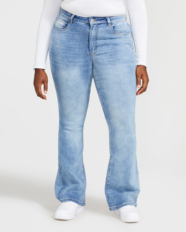 The Bootcut Jean, light wash denim, front view