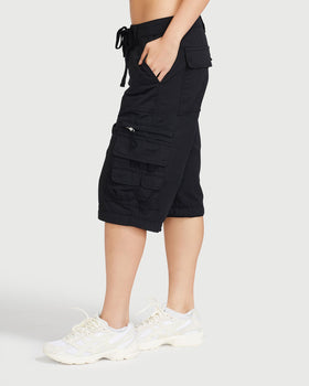 Transformer Boyfriend Pant, side profile in knee-length short mode, side view