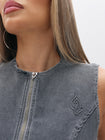 Sleeveless Denim Zip Up Top