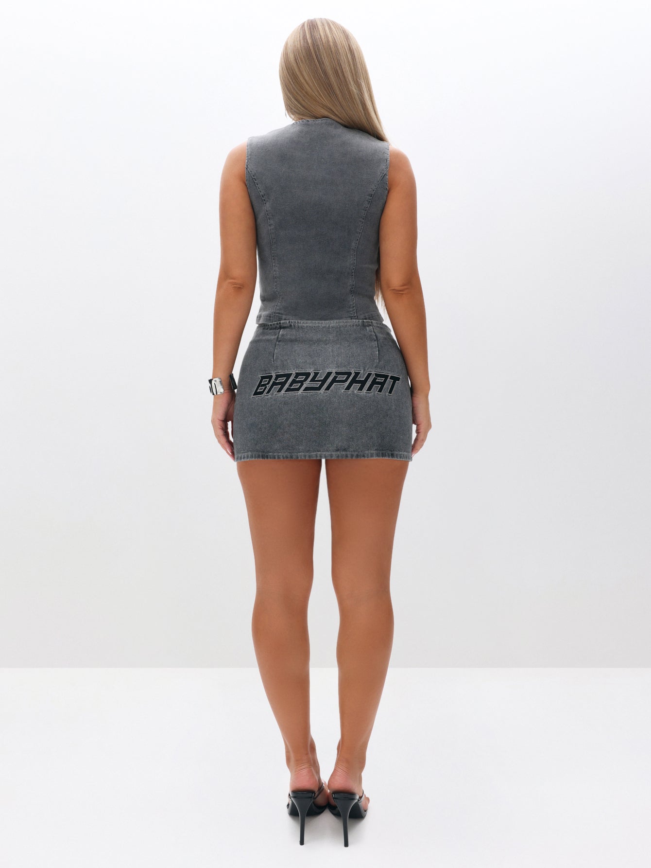 Sleeveless Denim Zip-Up Top in Washed Grey | Baby Phat | Baby Phat