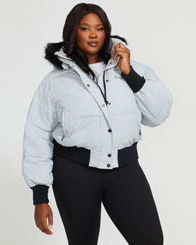 Smoke Puffer, plus-size cropped quilted jacket with chest logo, front view