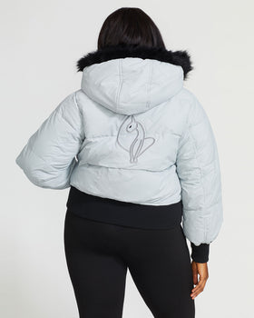 Smoke Puffer, plus-size jacket with stitched back cat logo, back view