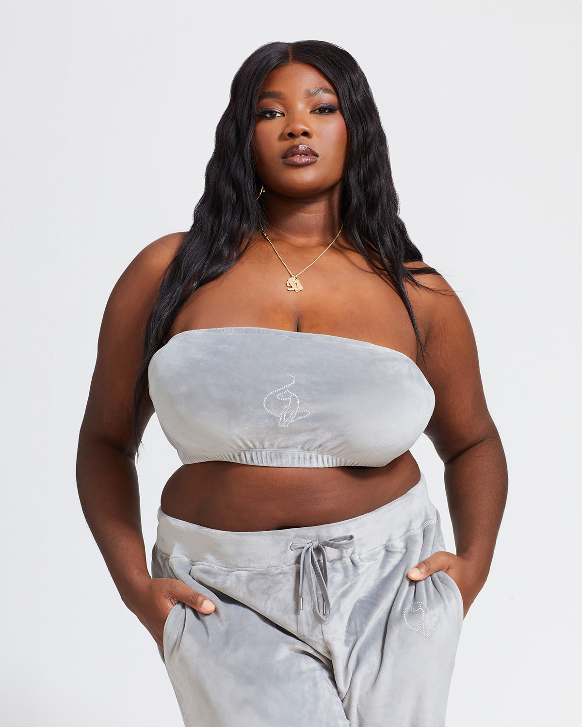 Essential Logo Bandeau in Grey Velour | Baby Phat | Baby Phat