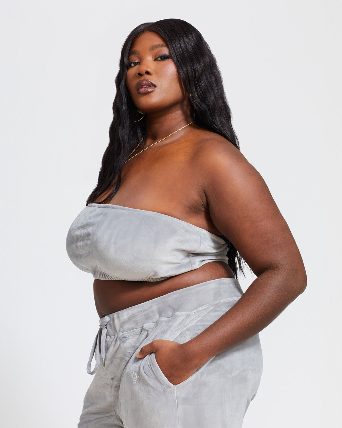 Essential Logo Bandeau in Grey Velour | Baby Phat