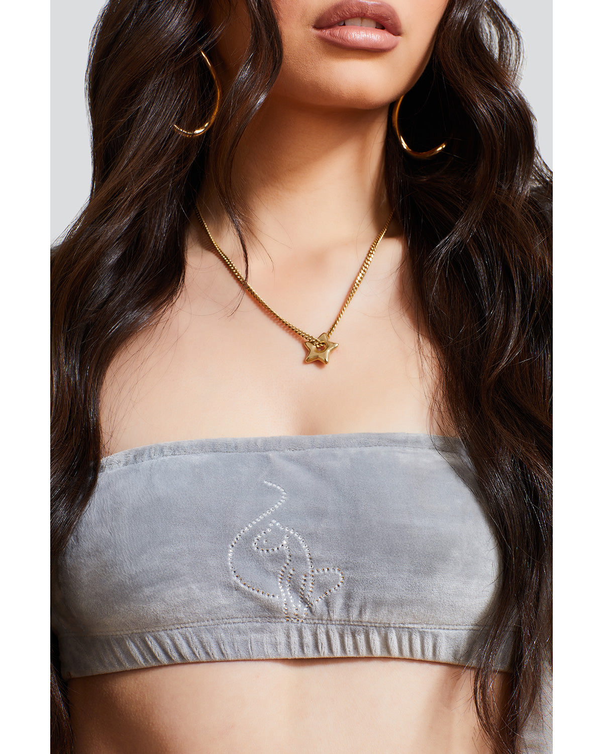 Essential Logo Bandeau in Grey Velour | Baby Phat