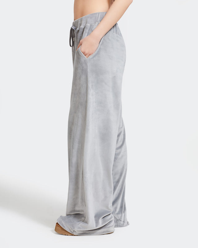 Essential Wide Leg Track Pant, open-leg velour silhouette, side view