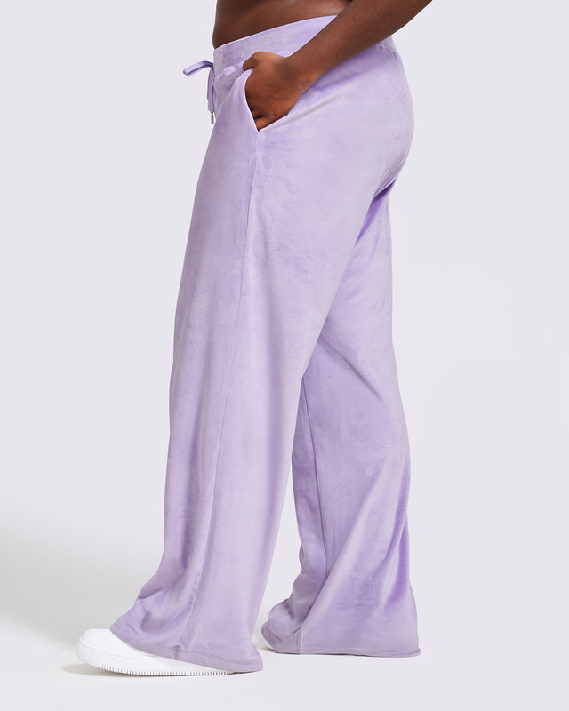 Essential Wide Leg Track Pant, open-leg velour silhouette, side view