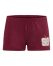 Baby Phat micro short in burgundy features cream side stripes on both sides and a cat 99 logo on the front leg. 