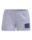 Baby Phat micro short in grey features navy blue side stripes on both sides and a cat 99 logo on the front leg. 