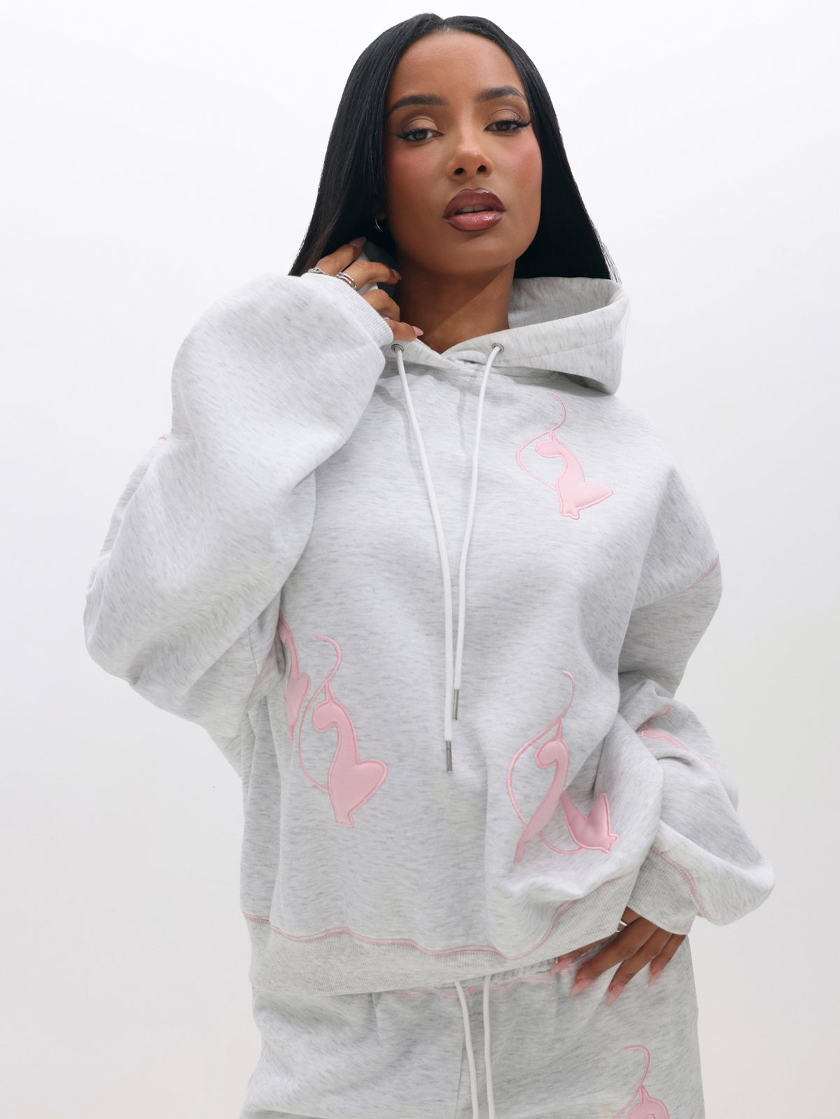 Logo Marled Hoodie in Grey and Pink | Baby Phat