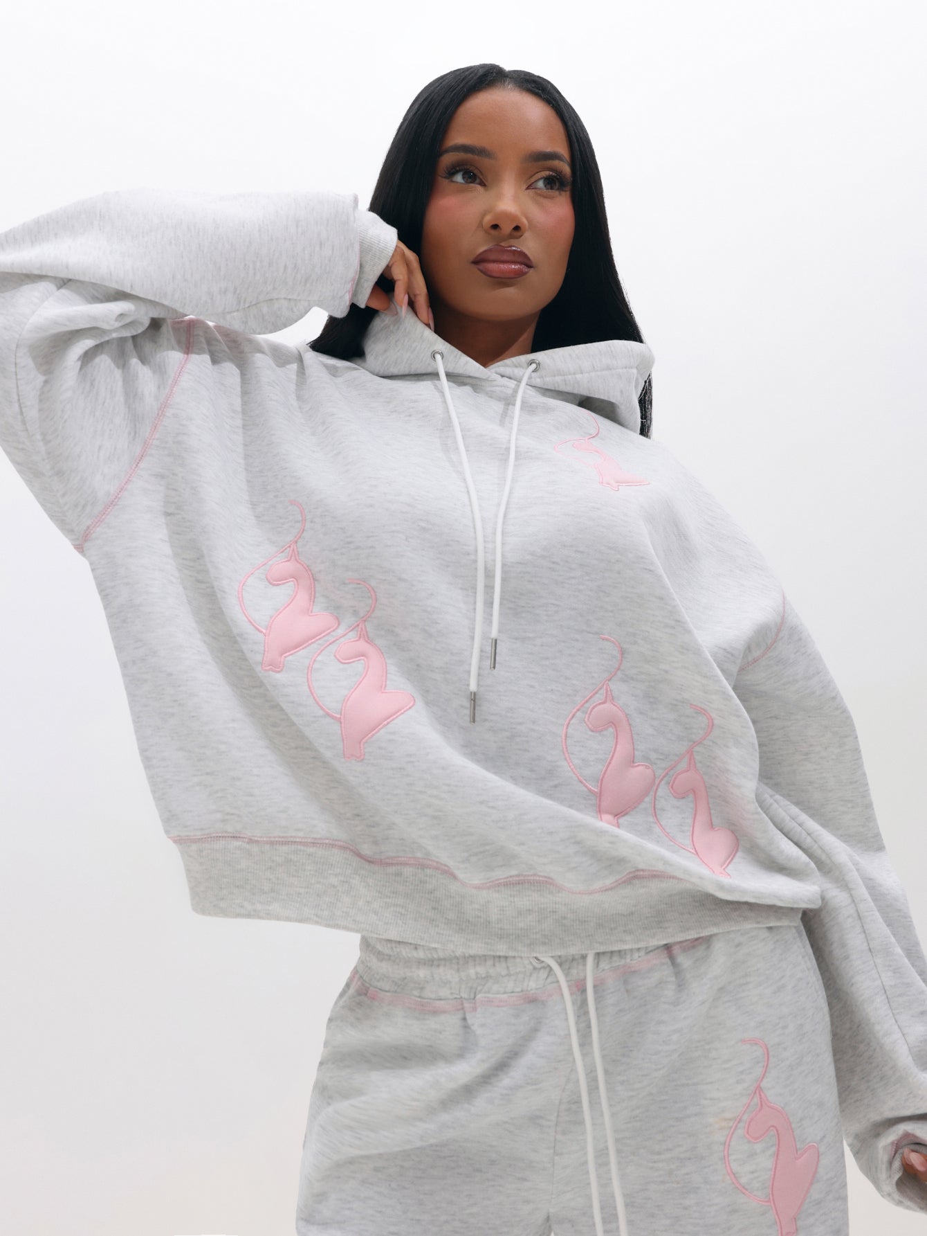 Logo Marled Hoodie in Grey and Pink | Baby Phat | Baby Phat