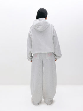 Logo Marled Hoodie, hooded back silhouette in marled grey, back view