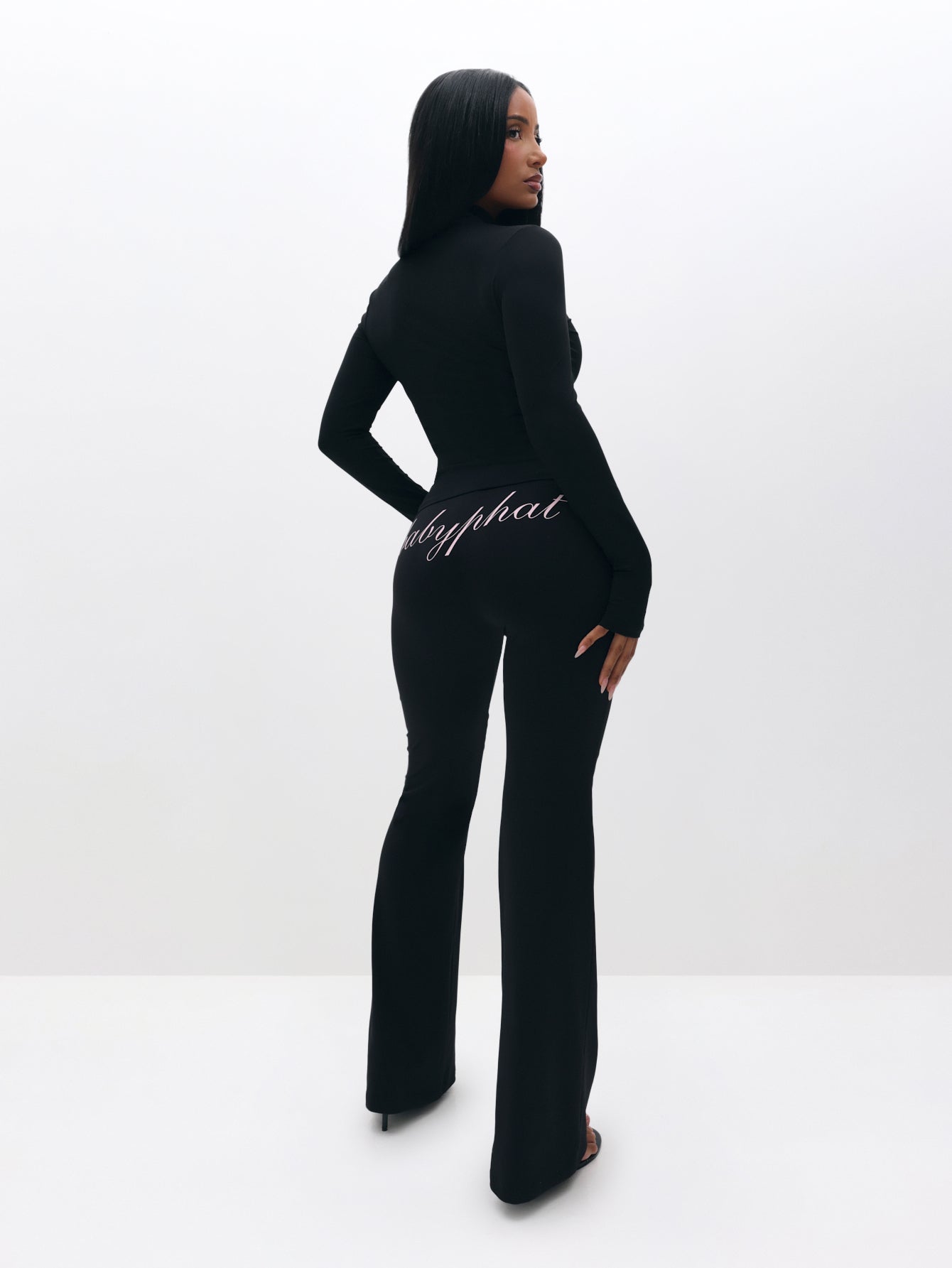 Long Sleeve High Neck Zip Up Top Black Fitted | Baby Phat