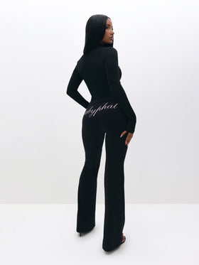 Long Sleeve High Neck Zip Up Top, script logo detail across back hip, back view
