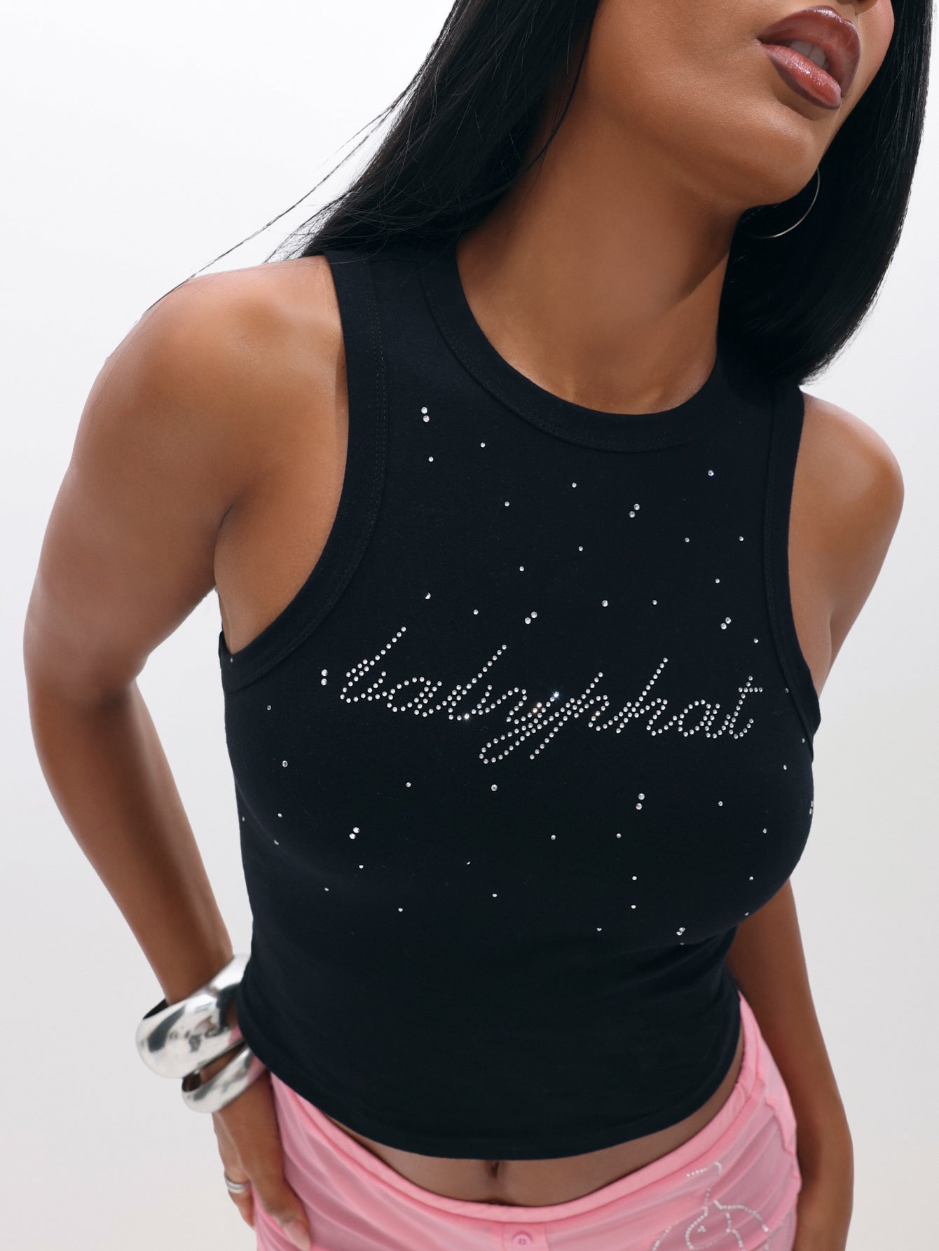 Vest Top with Rhinestones in Black | Baby Phat