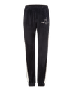 Baby Phat heritage sweatpant in black features cream side stripe down the leg and cat and script brand logo on upper thigh. Pants feature elastic waistband and elastic hem.