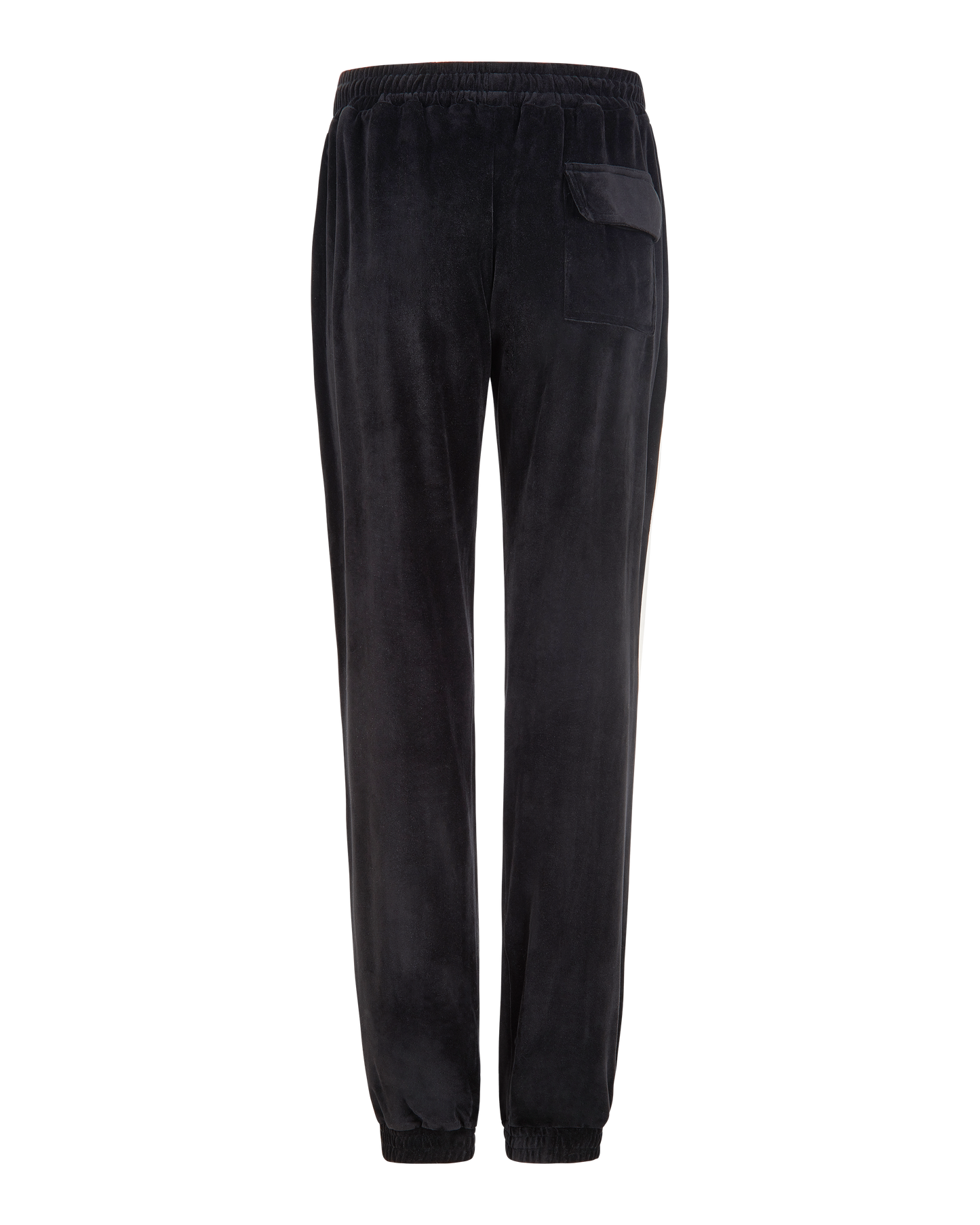 Baby Phat heritage sweatpant in black features cream side stripe down the leg and large flap pocket on the butt. Pants feature elastic waistband and elastic hem.