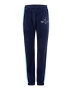 Baby Phat heritage sweatpant in navy features light blue side stripe down the leg and cat and script brand logo on upper thigh. Pants feature elastic waistband and elastic hem.