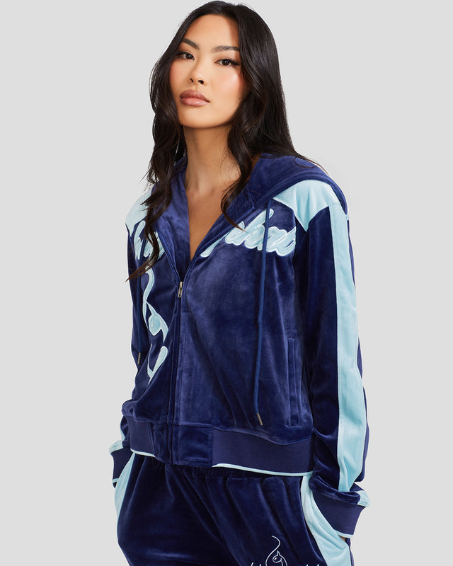 Heritage Zip Up Hoodie, navy zip hoodie with contrast blue panels, front view