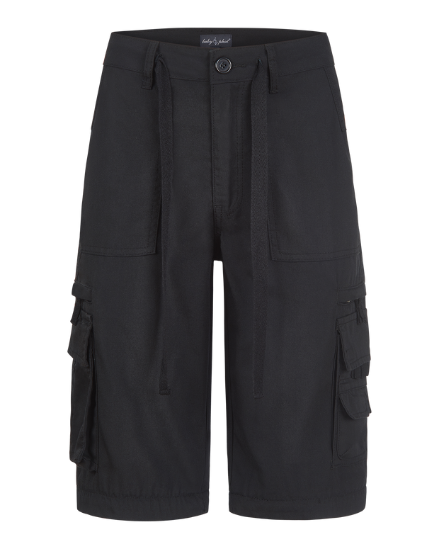 Transformer boyfriend pant in black features cargo pockets throughout. Pants feature zipper to transform pants into shorts. 