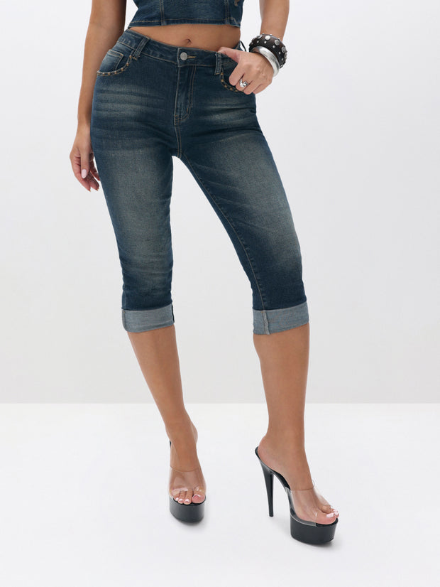 Stretch Denim Capri Jeans
