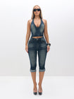Halter Neck Denim Top with Studs